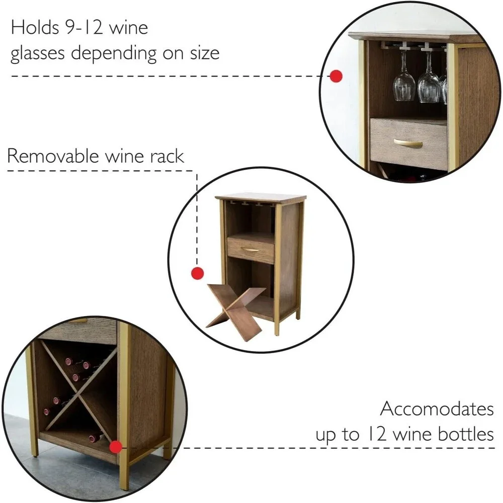 Leick Home 9500-DN Leah Mini Bar Cabinet for Stemware and Bottle Storage,